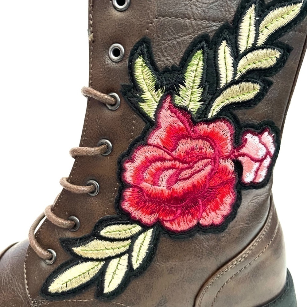 NEW Karyn’s Brown Embroidered Lace Up Combat Boots US 7 - Picture 4 of 7